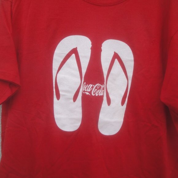 Coca-Cola T-Shirt Red with White Flip Flops Coke’s 2010 “Enjoy Summer” Large - Picture 2 of 3